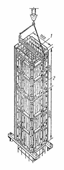 Рис. 4.4. Арматурно-опалубочный блок (армоблок) колонны большого сечения (1500x900): 1 – арматурный каркас; 2 – щиты