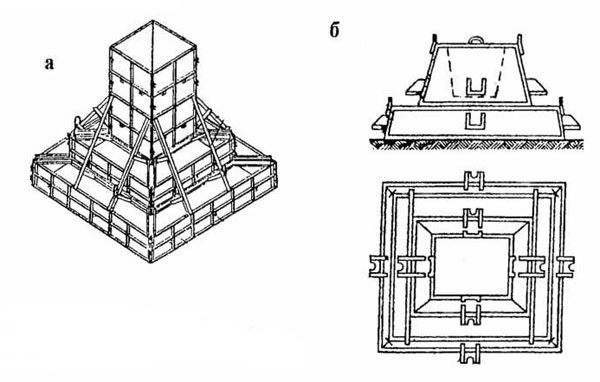 Рис. 4.5. Блок-формы: а – для столбчатых фундаментов; б – для фундаментов стаканного типа