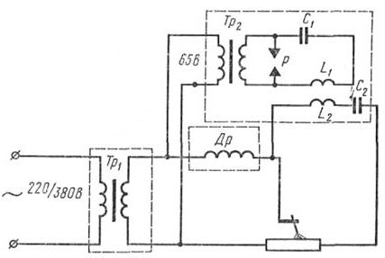 Схема включения осциллятора М-3 и ОС-1 в сварочную цепь